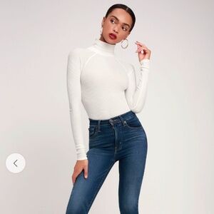 Intimately Free People White Ribbed long sleeve turtleneck bodysuit